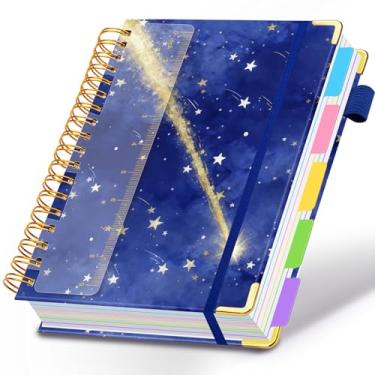 Imagem de Caderno espiral para trabalho, caderno de 300 páginas, 5 matérias, pautado na faculdade, com divisórias e abas, caderno grande de 20 x 25 cm para mulheres, estudantes, anotações e organizador (meteoro