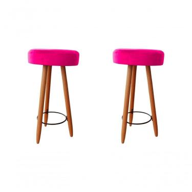 Imagem de Kit Duas Banqueta Alta Para área Gourmet Balcão Pés Palito Rosa Pink Eli Móveis E Decoração