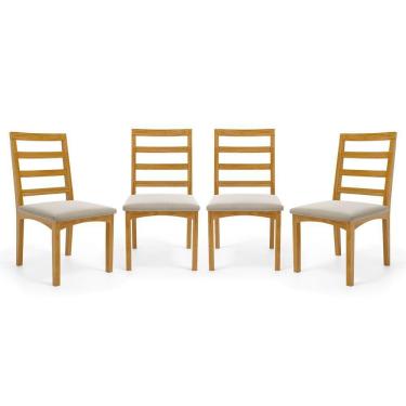 Imagem de Kit Com 4 Cadeiras Cecília Madeira Maciça Assentos Estofados Para Mesa De Jantar Veludo Bege 102