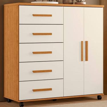 Imagem de Cômoda 5 Gavetas e 2 Portas com Rodízios Toronto Cinamomo / Off White