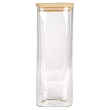 Imagem de Porta Mantimentos Quadrado Dynasty Em Vidro Borossilicato Com Tampa De Bambu 1,9l Transparente