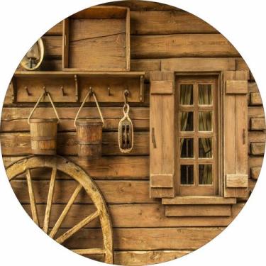 Imagem de Painel De Tecido Sublimado Redondo Fazenda Rústica Roda de Carroça C/ 