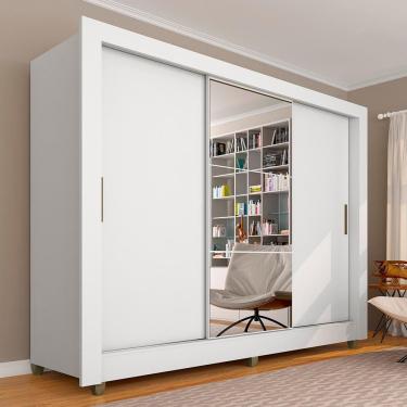 Imagem de Guarda Roupa Casal C/espelho 3 Pts 1 Gav Alice Branco - M. Arapongas