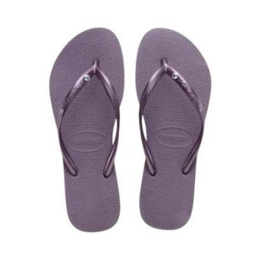 Imagem de Chinelo Havaianas Infantil Malva Slim Tira Metálica Casual Básico Tiras Brilhosas Roxo 4145651-Feminino