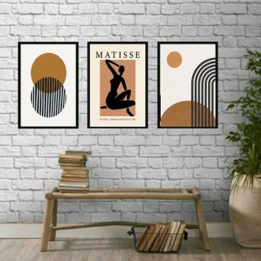 Imagem de Kit 3 Quadros Decoração Minimalista Marrom 33x24cm c/ Vidro