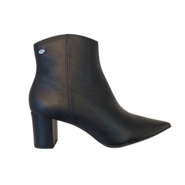 Imagem de Bota Feminina Cano Curto Bico Fino Couro Salto Grosso Confort