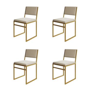 Imagem de Kit 4 Cadeiras Isa Industrial Veludo Base Dourado para Mesa Sala Cozinha Conforto - Dourado/bege