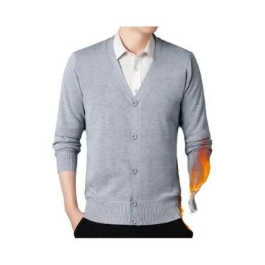 Imagem de Cardigã Masculino De Lã Com Gola V, Suéter De Malha Quente Para Outono