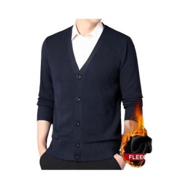 Imagem de Cardigã Masculino De Lã Com Gola V, Suéter De Malha Quente Para Outono
