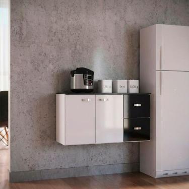 Imagem de Balcão com Tampo Suspenso para Cozinha Júlia Poquema, Branco/Preto