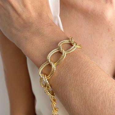 Imagem de Pulseira Banhada em Corrente Elos Dourada para Uso Diário e Festas - F