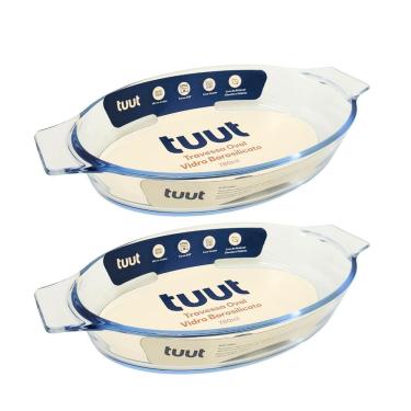 Imagem de Jogo 2 Travessas Oval Em Vidro Borossilicato Premium Com Alças 780ml Forno E Micro-ondas