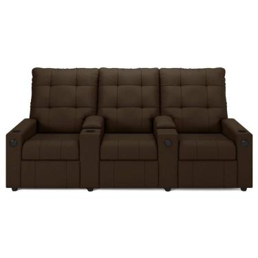 Imagem de Poltrona De Cinema Reclinável 3 Lugares Baú Usb Mallie Fh9 Veludo Marrom - Mpozenato