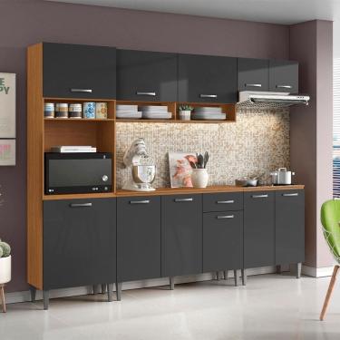 Imagem de Cozinha Compacta Aurora com Balcão 120cm com Tampo e Balcão 70cm Cinamomo Grafite Aramóveis