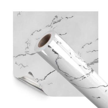Imagem de Papel de Parede Adesivo Vinilico Premium Mármore Branco Jazz Prata 500