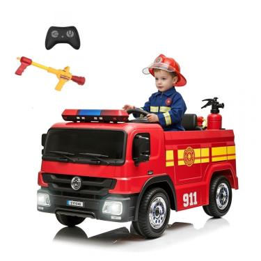 Imagem de Carro Bombeiro Elétrico Infantil com Controle Remoto e 3 Velocidades, Bateria 12V, TLSUNNY, Vemelho