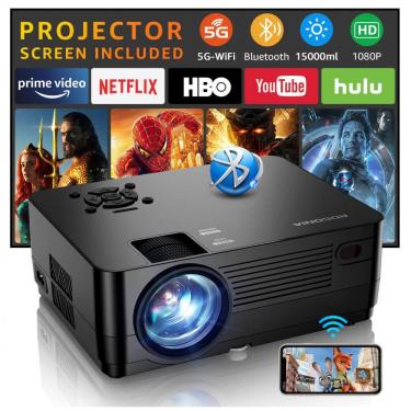 Imagem de Projetor com Wi-Fi 5G e Bluetooth, Nativo 1080P com Tela Inclusa, 18000LM Full HD, Home Theater 100``, Compatível com Celular, Roconia