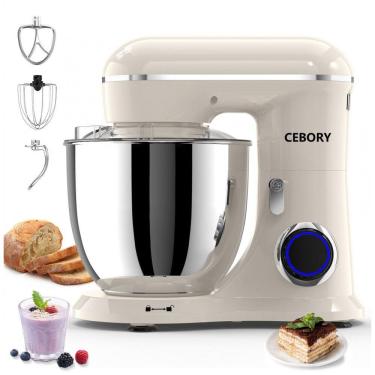 Imagem de Batedeira Elétrica CEBORY Almond Cream 6,5L 660W 10 Velocidades com Tigela Inox Removível, Gancho para Massa e Batedor, 110V