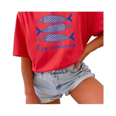Imagem de Camiseta Casual Feminina Com Estampa De Sardinha, Moda De Verão, Desig