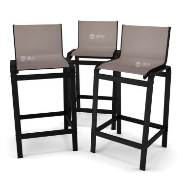 Imagem de Kit 3 Banquetas Alta Bancada Alumínio Preto Tela Fendi