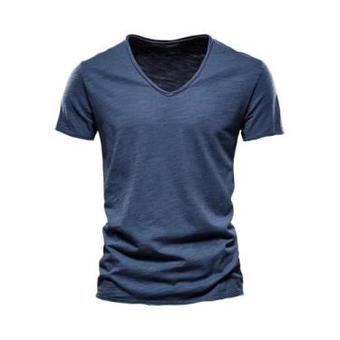 Imagem de Camiseta Masculina Slim Fit Com Decote Em V, Camiseta De Algodão Com D