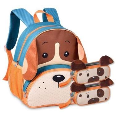 Imagem de Mochila Escolar Cachorrinho com 2 Estojos Duplos Infantil-Unissex