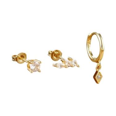 Imagem de Conjunto De Brincos De Argola Com Zircônia Dourada Em Formato De Estre