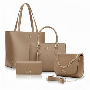 Imagem de Kit Bolsa Feminina Sacola Grande + Bolsa Média + Tira Colo + Carteira 