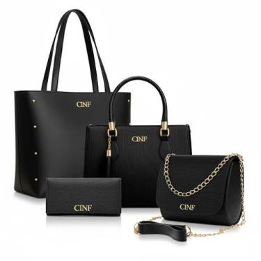 Imagem de Kit Bolsa Feminina Sacola Grande + Bolsa Média + Tira Colo + Carteira 