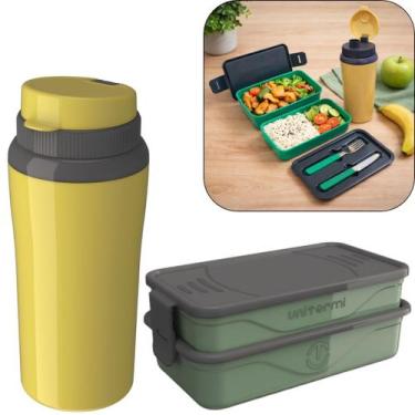 Imagem de Kit Marmita Fit Unitermi Talheres Divisórias Copo Térmico Miami 650ml 