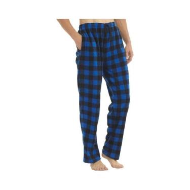 Imagem de Calças De Pijama Masculinas Em Flanela Com Estampa Xadrez E Bolsos, Co
