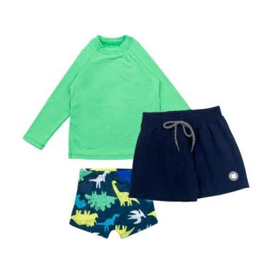Imagem de Kit 3 Peças 1 Blusa +1 Sunga Boxer +1 Shorts Tactel Praia - Fofotinhos