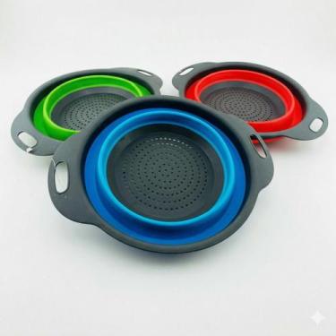 Imagem de Escorredor de Alimentos Macarrão Multiuso Silicone 24cm Redondo Dobráv