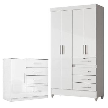 Imagem de Guarda Roupa Infantil Sobral e Cômoda Vênus Branco Flex – Moval