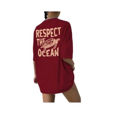 Imagem de Camiseta Feminina Verde Com Estampa De Tartaruga, Casual, Respirável, 