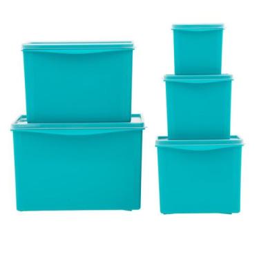 Imagem de Conjunto de Potes Organizadores Quadrado 5 pçs - TOP LINE UD, Azul