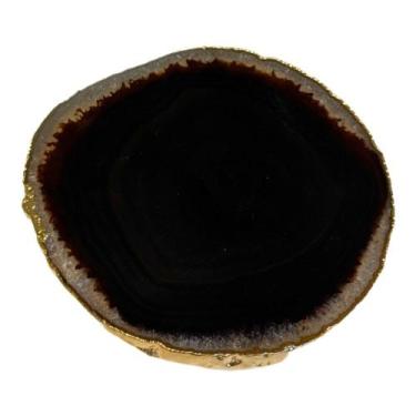 Imagem de Porta Copo Em Pedra Ágata Preta Com Borda Dourada Banhada - Imagine Ge