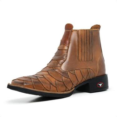 Imagem de Bota Masculina Texana Country Escamada Cano Curto Pinhão Em Couro - JN