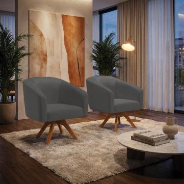 Imagem de Poltrona Sala Decorativa Kit 2 Stella Base de Madeira Giratória MM30 S