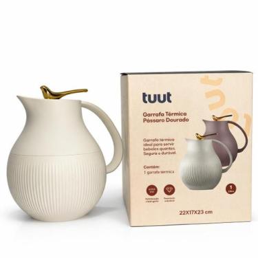 Imagem de Garrafa Térmica De Café E Chá Pássaro Dourado Branca Luxo 1L Click - T