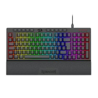 Imagem de Teclado Membrana Gamer Redragon Shiva 98 RGB c/ Apoio de Pulso Preto -