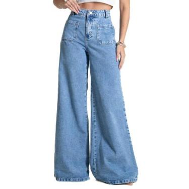 Imagem de Calça Jeans Sawary Super Wide Leg - 282712 - azul médio 44, Azul, 44
