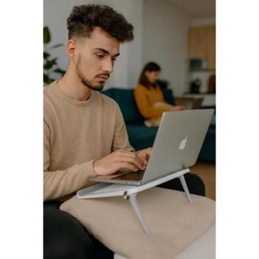 Imagem de Suporte Notebook Branco Dobrável Mesa Laptop Inclina Apoio Computador 