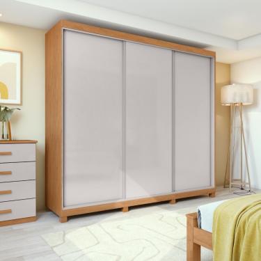 Imagem de Guarda Roupa Casal 100% Mdf 3 Portas Elos Com Pés Amêndoa/off White