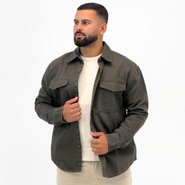 Imagem de Camisa Hering em Sarja Manga Longa Masculina, G, Verde militar