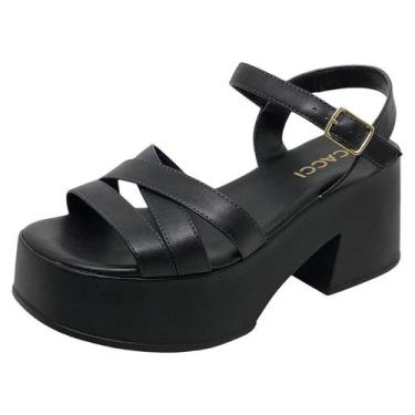 Imagem de Sandália Feminina Salto Bloco Atual Elegante Social Cacci, Preto, 36