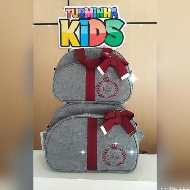 Imagem de Kits De Bolsa Personalizado No Linho Na Cor Cinza Fitas Bordo - Turmin
