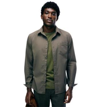 Imagem de Camisa Hering Slim Social Masculina Manga Longa Cinza, P, Cinza