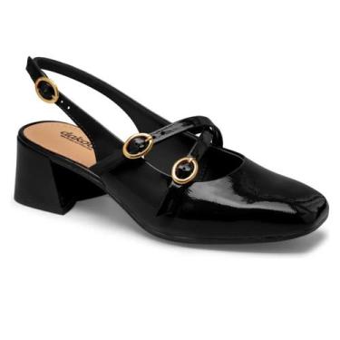 Imagem de Scarpin Dakota Feminino Sapato Fivelas Salto Bloco D0081 Cor:PretoTama