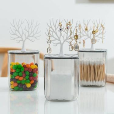Imagem de Porta Joias com Suporte para Brincos Top Rio Comercial Plástico 10cm X 9cm X 9cm Branca e Cinza